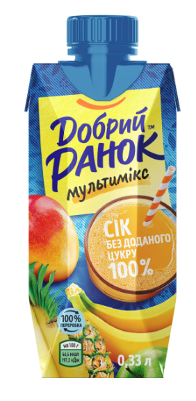 Сік мультимікс ТМ Добрий Ранок без доданого цукру 0,33л